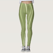 Groene achtergrond en witte golvende strepen leggings (Voorkant)