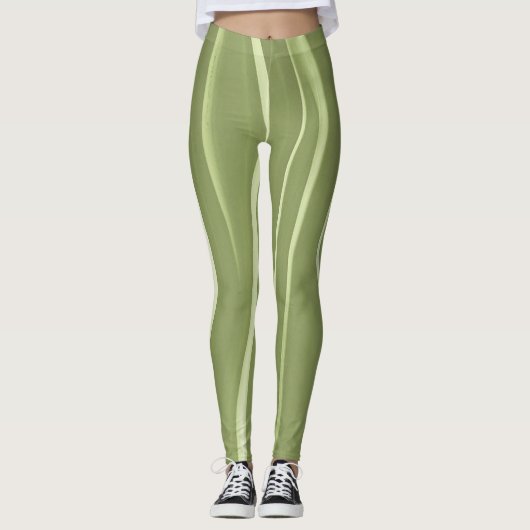 Groene achtergrond en witte golvende strepen leggings (Voorkant)