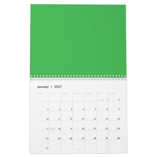 Groene achtergrond en witte rand voor een moderne  kalender (Jan 2027)