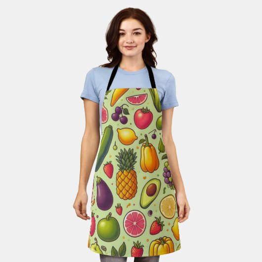 Groene achtergrond fruit en groenten ontwerp schort (Gedragen)