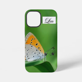 Groene achtergrond & gele,witte vlinder & spin iPhone 12 mini hoesje