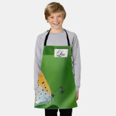 Groene achtergrond & gele,witte vlinder & spin schort (Gedragen)