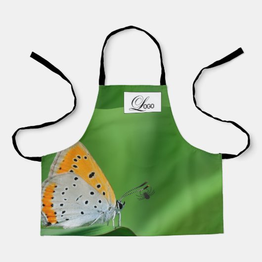Groene achtergrond & gele,witte vlinder & spin schort (Voorkant)