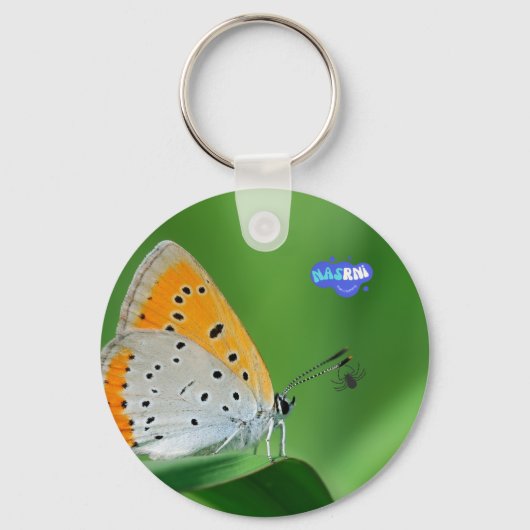 Groene achtergrond & gele,witte vlinder & spin sleutelhanger (Voorkant)