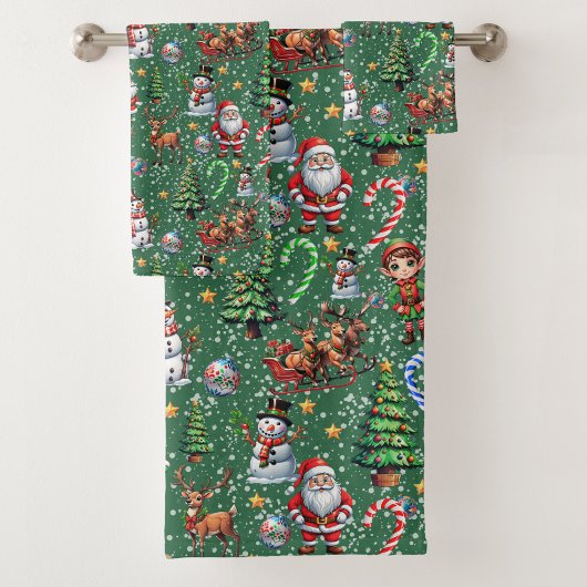 Groene Achtergrond Kerst Decoratiepatroon Bad Handdoek