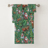 Groene Achtergrond Kerst Decoratiepatroon Bad Handdoek (Insitu)