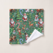 Groene Achtergrond Kerst Decoratiepatroon Bad Handdoek (Wasdoekje)