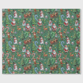 Groene Achtergrond Kerst Decoratiepatroon Cadeaupapier (Vlak)