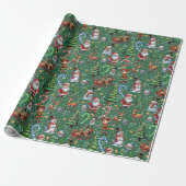 Groene Achtergrond Kerst Decoratiepatroon Cadeaupapier (Uitgerold)