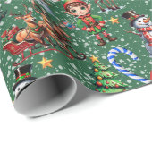 Groene Achtergrond Kerst Decoratiepatroon Cadeaupapier (Rol Hoek)