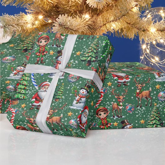 Groene Achtergrond Kerst Decoratiepatroon Cadeaupapier