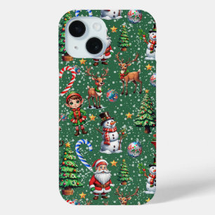 Groene Achtergrond Kerst Decoratiepatroon iPhone 15 Case