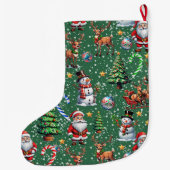 Groene Achtergrond Kerst Decoratiepatroon Grote Kerstsok (Achterkant)