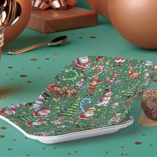 Groene Achtergrond Kerst Decoratiepatroon Papieren Bordje