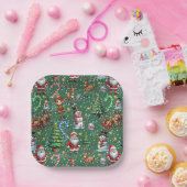 Groene Achtergrond Kerst Decoratiepatroon Papieren Bordje (Feest)