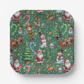 Groene Achtergrond Kerst Decoratiepatroon Papieren Bordje (Voorkant)