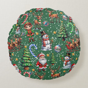 Groene Achtergrond Kerst Decoratiepatroon Rond Kussen