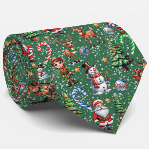 Groene Achtergrond Kerst Decoratiepatroon Stropdas