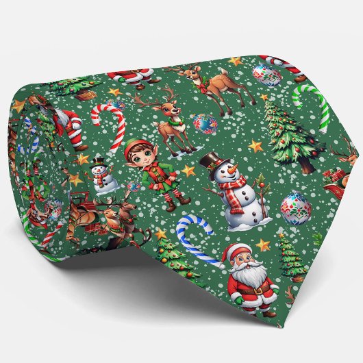 Groene Achtergrond Kerst Decoratiepatroon Stropdas