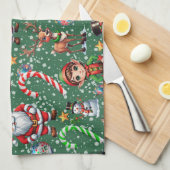 Groene Achtergrond Kerst Decoratiepatroon Theedoek (Quarter Fold)