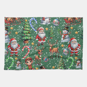 Groene Achtergrond Kerst Decoratiepatroon Theedoek