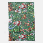 Groene Achtergrond Kerst Decoratiepatroon Theedoek (Verticaal)