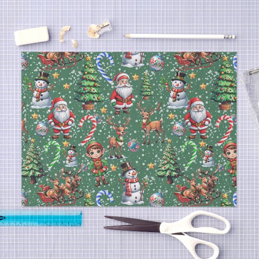 Groene Achtergrond Kerst Decoratiepatroon Tissuepapier