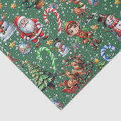 Groene Achtergrond Kerst Decoratiepatroon Tissuepapier (Detail)