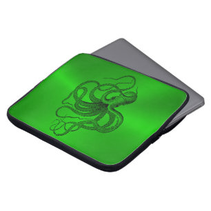 Groene Achtergrond met een zwarte Nautical Octopus Laptop Sleeve