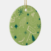 Groene achtergrond met kerstbomen, tekens, ster keramisch ornament (Rechts)