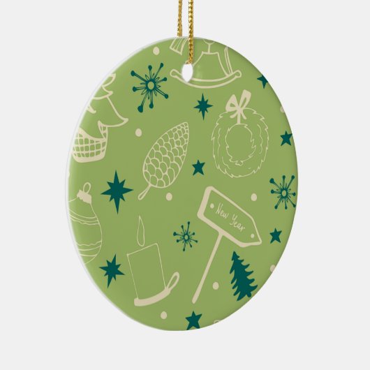 Groene achtergrond met kerstbomen, tekens, ster keramisch ornament (Rechts)