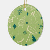 Groene achtergrond met kerstbomen, tekens, ster keramisch ornament (Links)