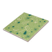 Groene achtergrond met kerstbomen, tekens, ster tegeltje (Zijkant)