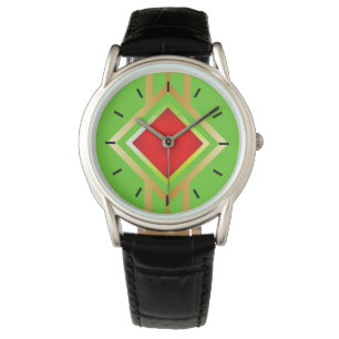 Groene Achtergrond Rood Goud Diamant Horloge