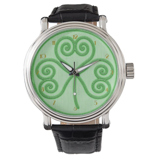 Groene achtergrond Shamrock polshorloge Horloge (Voorkant)