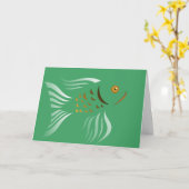 Groene achtergrond van Nowruz Goldfish Kaart (Gele Bloem)