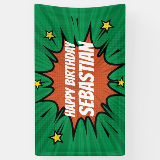 Groene Actie Hero Verjaardagsbanner Spandoek (Verticaal)