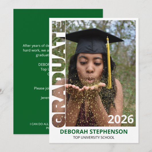 Groene Afgestudeerde 2026 Foto Afstuderen Kaart (Voorkant / Achterkant)