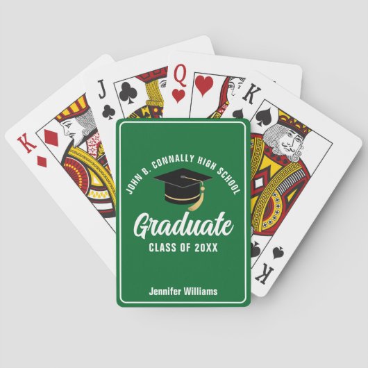 Groene Afgestudeerde Middelbare School Aangepaste Pokerkaarten (Achterkant)