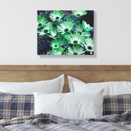Groene Afrikaanse madeliefjes Abstracte bloem Canvas Afdruk (Insitu (Slaapkamer))