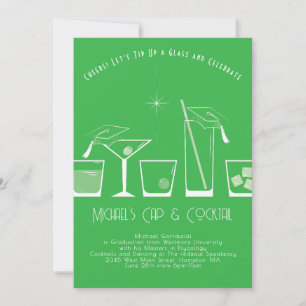 Groene afstudeerfeest met hoed en cocktail kaart