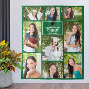 Groene afstudeerfoto-collage 2025 diploma-uitreiki wandkleed