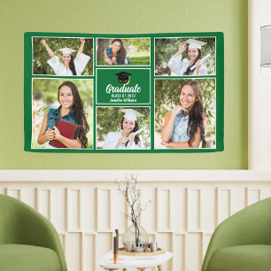 Groene afstudeerfoto-collage 2026 afstudeerfeest spandoek