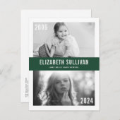 Groene Afstudeerfoto Collage 'Toen en Nu' Aankondigingskaart (Voorkant / Achterkant)