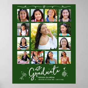 Groene afstudeerfoto K–12 collage witte krabbels Poster