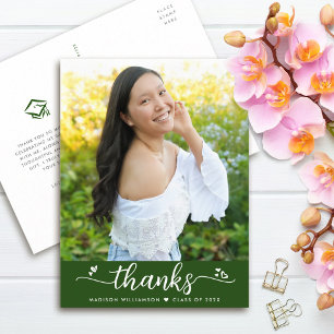 Groene Afstudeerfoto Script Harten Bedankt Briefkaart