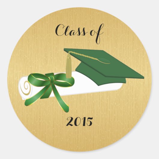 Groene afstudeerhoed en diploma met goud ronde sticker (Voorkant)
