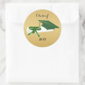 Groene afstudeerhoed en diploma met goud ronde sticker (Tas)