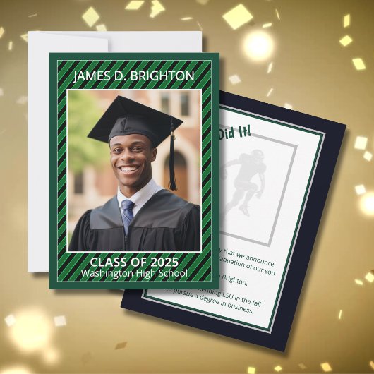 Groene Afstuderen Football thema Fotoaankondiging Aankondiging