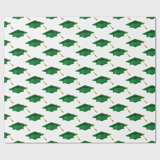 Groene Afstuderen Petten op wit Cadeaupapier (Vlak)